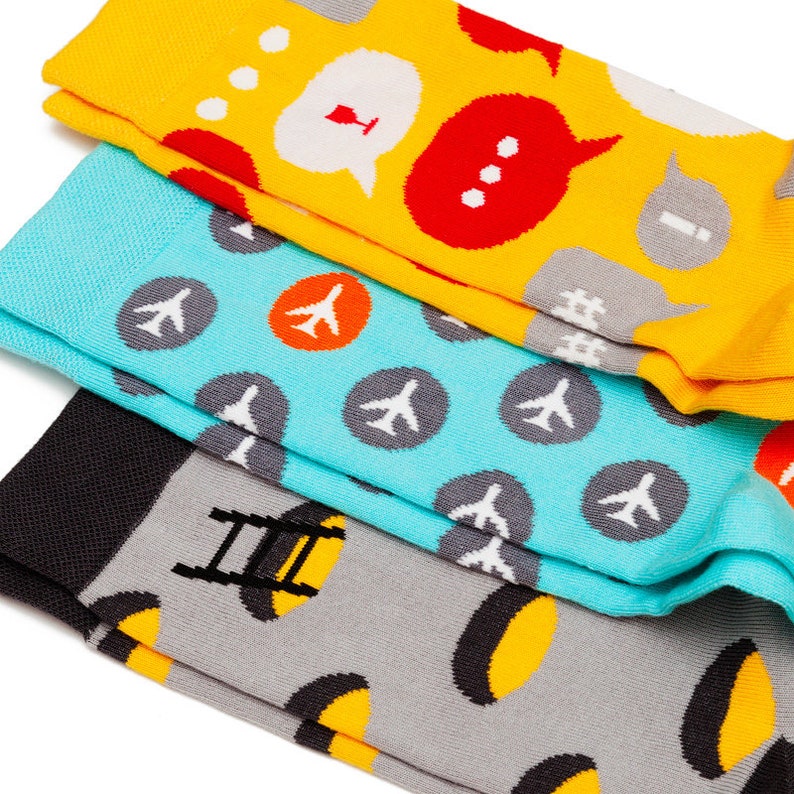 messenger socks Introvert socks airplane mode socks patterned socks colorful mismatched mens womens gift socks Socks Set of 3 pairs