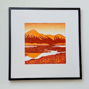 Scottish Landscape Print  - Original hand printed Linocut art Print - Scotland landscape print - Home decor Gift - Sky Red Cullins