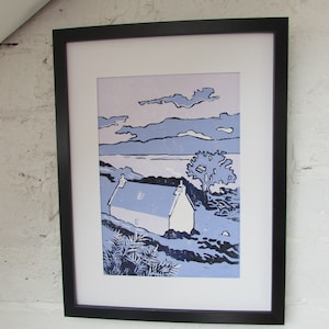 Scottish Highlands Linocut Print: Hand-Printed Landscape Art