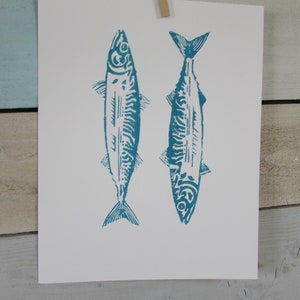 Hand printed | original | Linocut Print | Mackerel | home & living | home decor | wall art |  nature lovers | nautical gifts