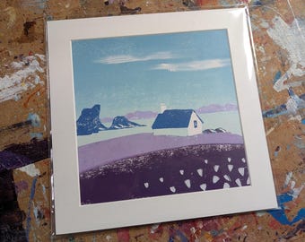 Scottish Highlands Linocut Print: Clachtoll Seascape Art