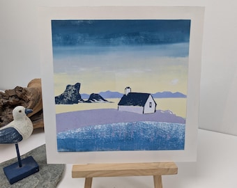 Scottish Highlands Linocut Print: Clachtoll Seascape Art