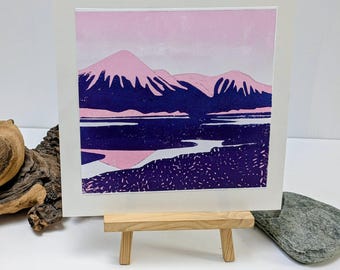 Scottish Highlands Linocut Print: Isle of Skye Landscape Art