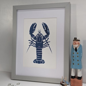 Original print | wall art | Hand made Linocut Print | Sea Nautical Gift | Lobster linoprint | Deep Blue | Home & Living