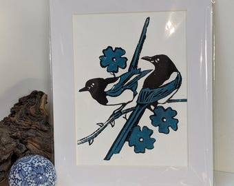 Impression linogravure pie : Two for Joy, décoration murale contrecollée