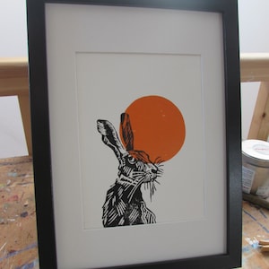 Harvest Hare - Hand printed - Cottagecore decor - Linocut Print - Gift