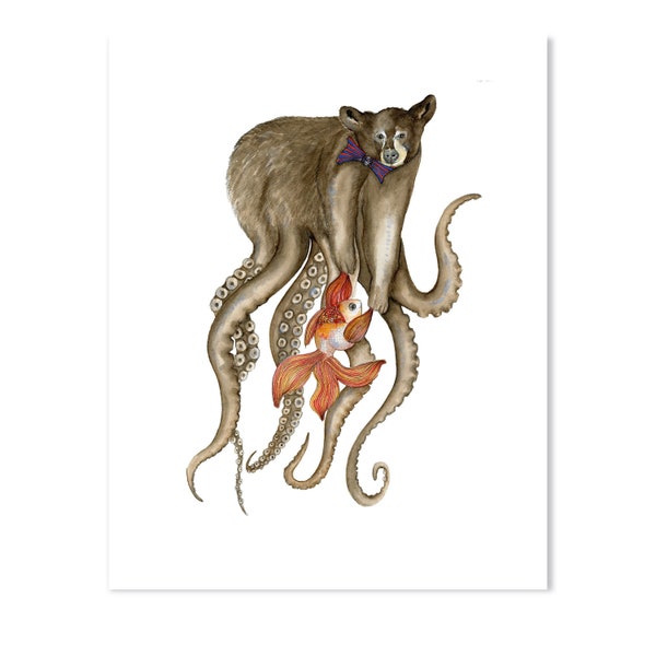 ZoOcean: [OctoBear- The Child is A Handful!]  Watercolor Art Print