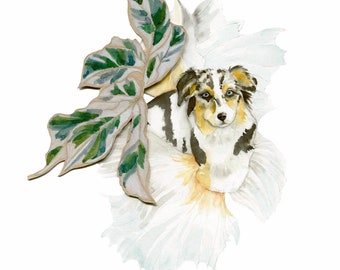 ZoOcean: [Australian Shepherd-Betta] Watercolor Art Print