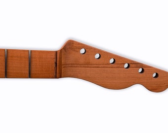 T-style Wild Pear-wood neck. Replacement part for all Tele-style models. Vintage Amber or Clear nitrocellulose finish. Fretworks done.