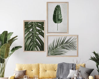 Tropical Leaf Wall Art Prints, Set of 3, Botanical Decor