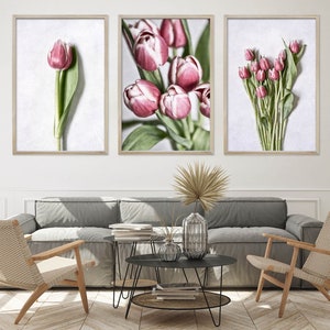 Pink Tulips Wall Art Set of 3, Floral Wall Art, Tulip Home Decor, Botanical Wall Art, Tulip Flowers, Tulip Floral Print, Flower Art Print