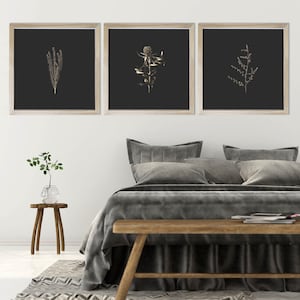 Gold n Black Wall Decor, Black Botanical Print, Dark Floral Wall Art Gold Wall Art, Moody Botanical, Black Florals, Black Gold Floral Print