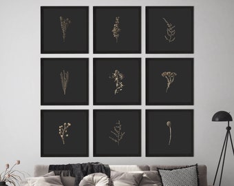 Dark Botanical Print, Black & Gold Wall Art Photography Print, Black Flower Wall Art, Gold Wall Art, Moody Botanical Print, Moody Home Decor