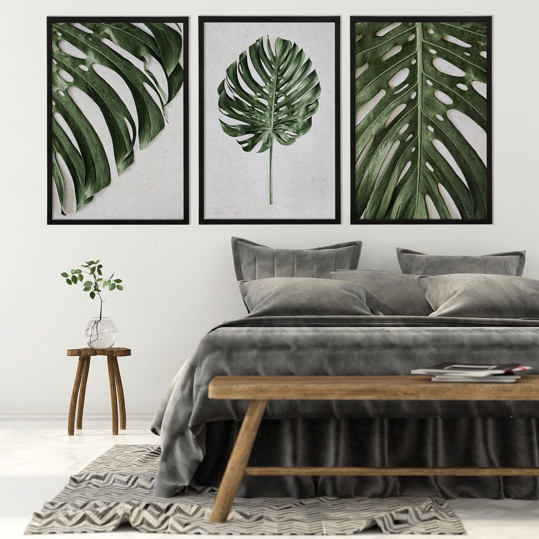 Set of 3 Monstera Deliciosa Wall Art Prints, Tropical Leaves Wall Art ...