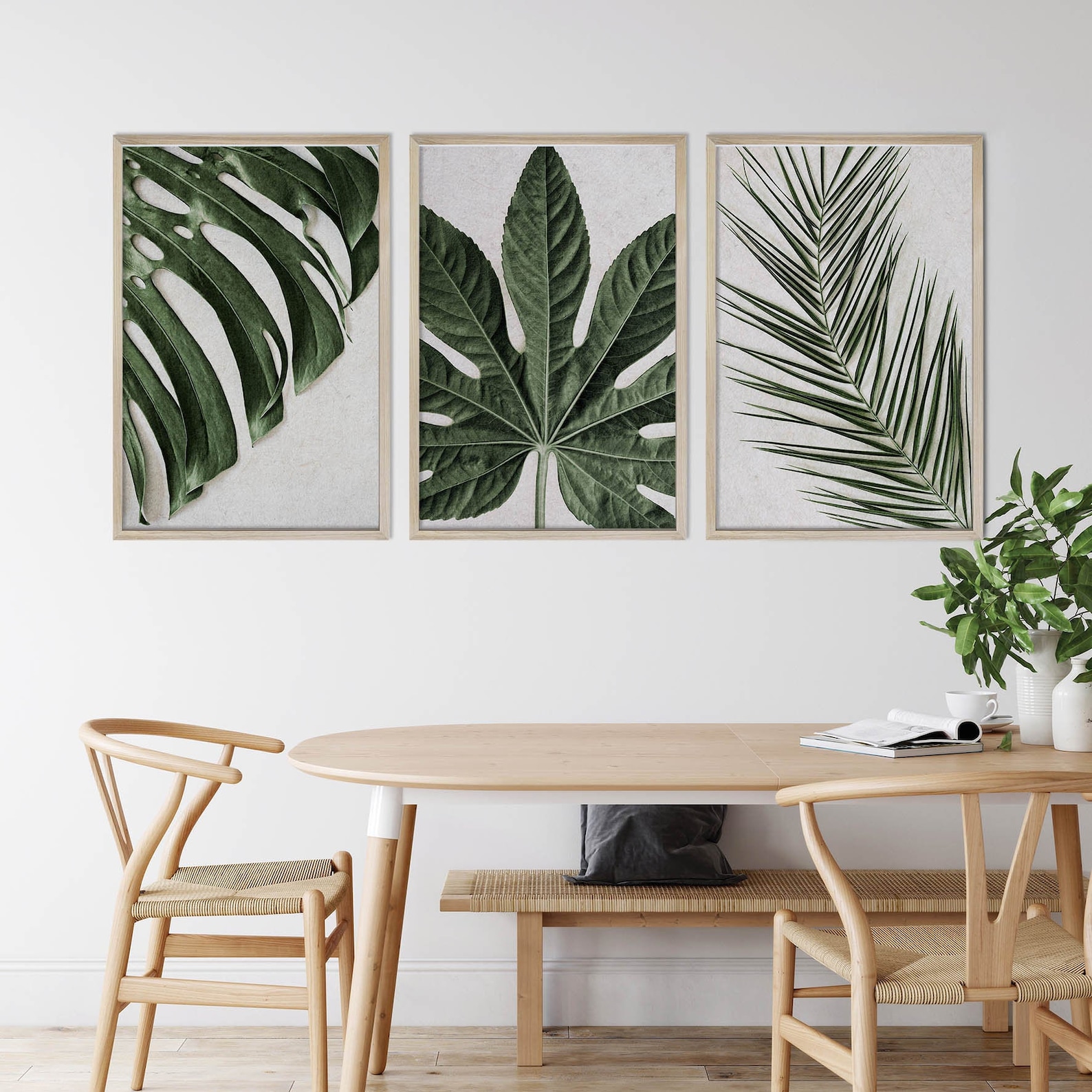 Set of 3 Tropical Leaves Wall Art Prints, Palm Leaf, Monstera Deliciosa ...