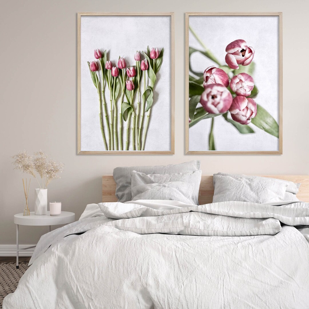 Pink Tulips Wall Art Set of 2, Floral Wall Art, Tulip Home Decor ...