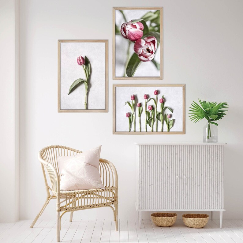 Tulips Flower Wall Art Set of 3, Floral Wall Art, Tulip Home Decor ...