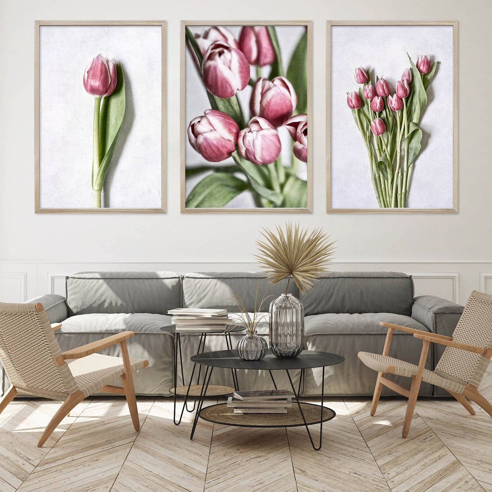 Pink Tulips Wall Art Set of 3, Floral Wall Art, Tulip Home Decor ...