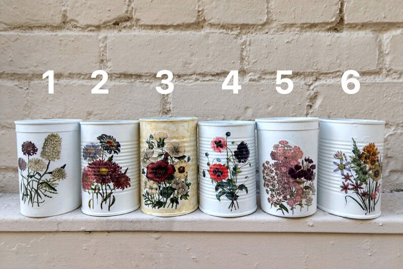 Decorated Tin Cans Decoupage With Wild Flowers Ornament Tin Etsy