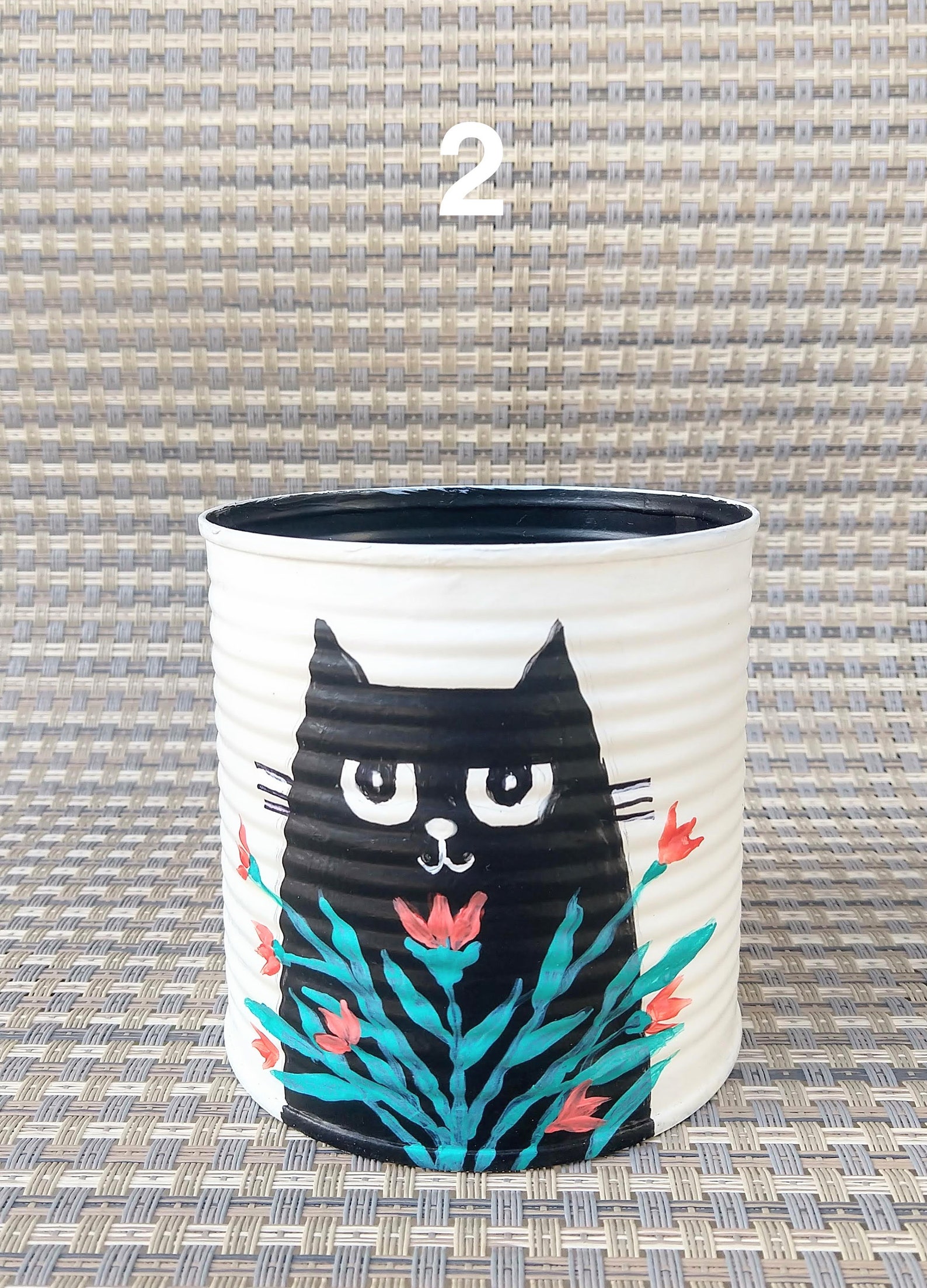 Tin Cans With Cat, Upcycled Cans, Hand Painted Tin Cans, Anti stress