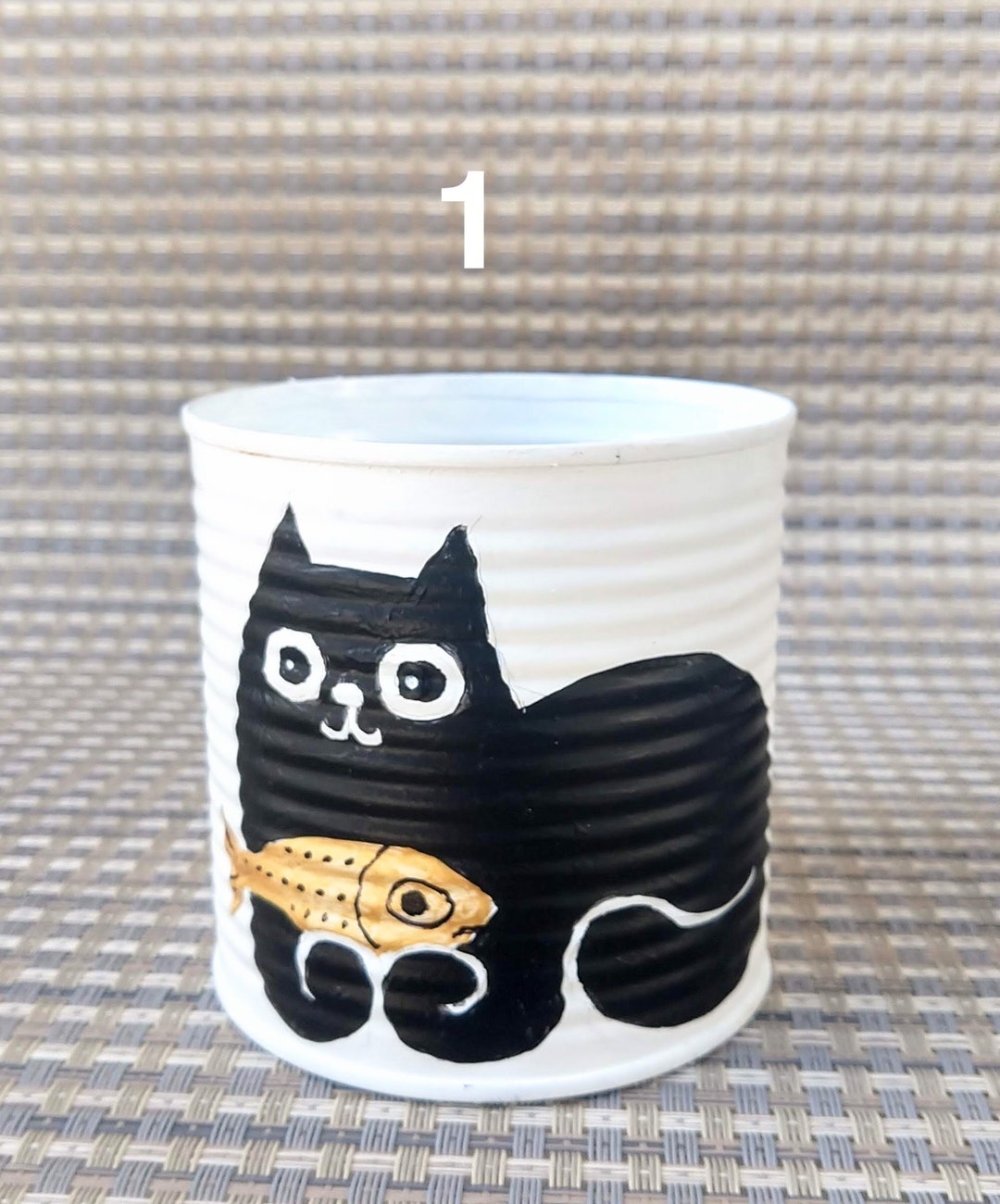 Tin Cans With Cat, Upcycled Cans, Hand Painted Tin Cans, Anti stress