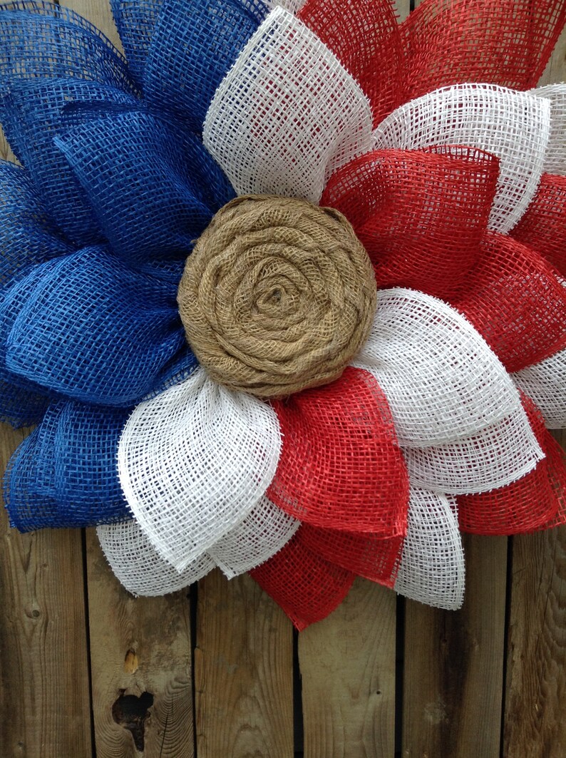 Burlap Sunflower Wreath Patriotic Wreath Patriotic Door Wreath Burlap Flower Wreath Memorial Day Wreath Front Door Wreath