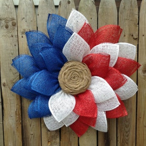 Front Door Wreath, Burlap Flower Wreath, Memorial Day Wreath, Patriotic Door Wreath, Patriotic Wreath, Burlap Sunflower Wreath