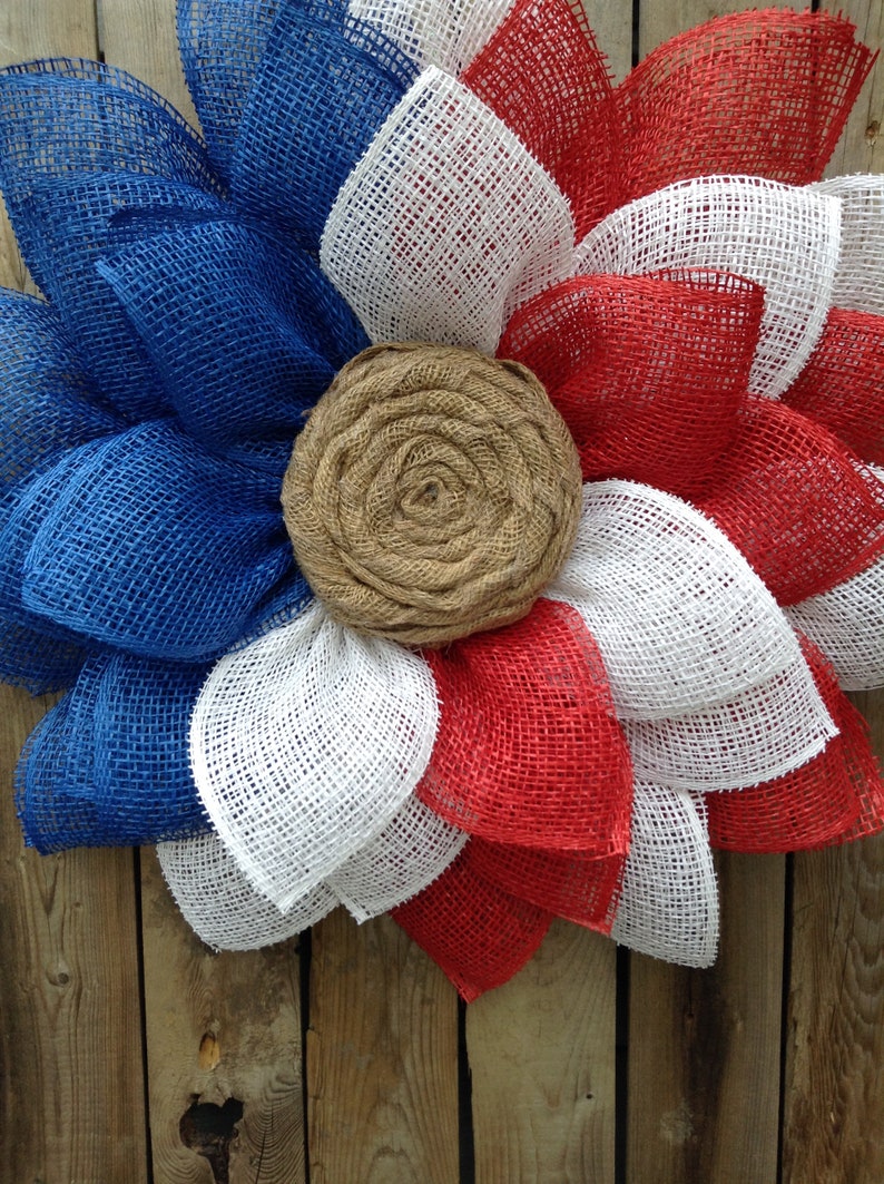Burlap Sunflower Wreath Patriotic Wreath Patriotic Door Wreath Burlap Flower Wreath Memorial Day Wreath Front Door Wreath