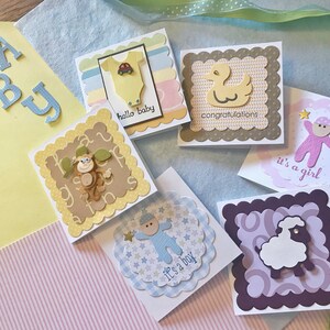Handgemaakte kleine Baby kaarten in zelfgemaakte box - set van 6 - nieuwe ouder, buurman, vriend, babydouche of relatieve cadeau idee