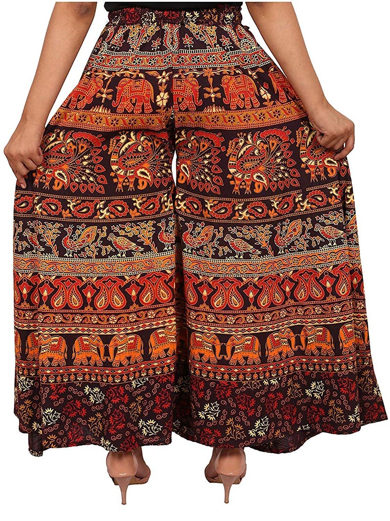 Indian Vintage Silk Sari Fabric Patchwork Palazzo Pants Trousers Full Length Palazzo Multi Color Printed Free Size Waist Trousers
