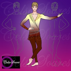 Male dancer croqui template - front and back view
