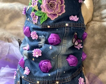 My Purple Rose Jean Jacket cat outfit pet outfit pug outfit pug dress pet jacket Pet gifts