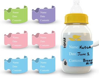 Baby Bottle Labels (11 Colors) for Daycare- 6 Labels and 1 Free Dry Erase Maker