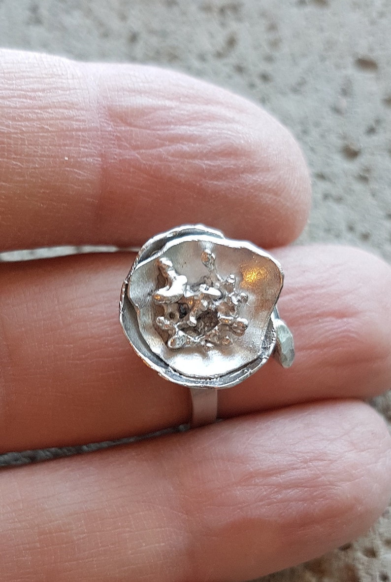 Adjustable Avant gard. Only one available Artistian Recycled silver Eco friendly Handmade Sterling 925 Bowl silver ring Free form