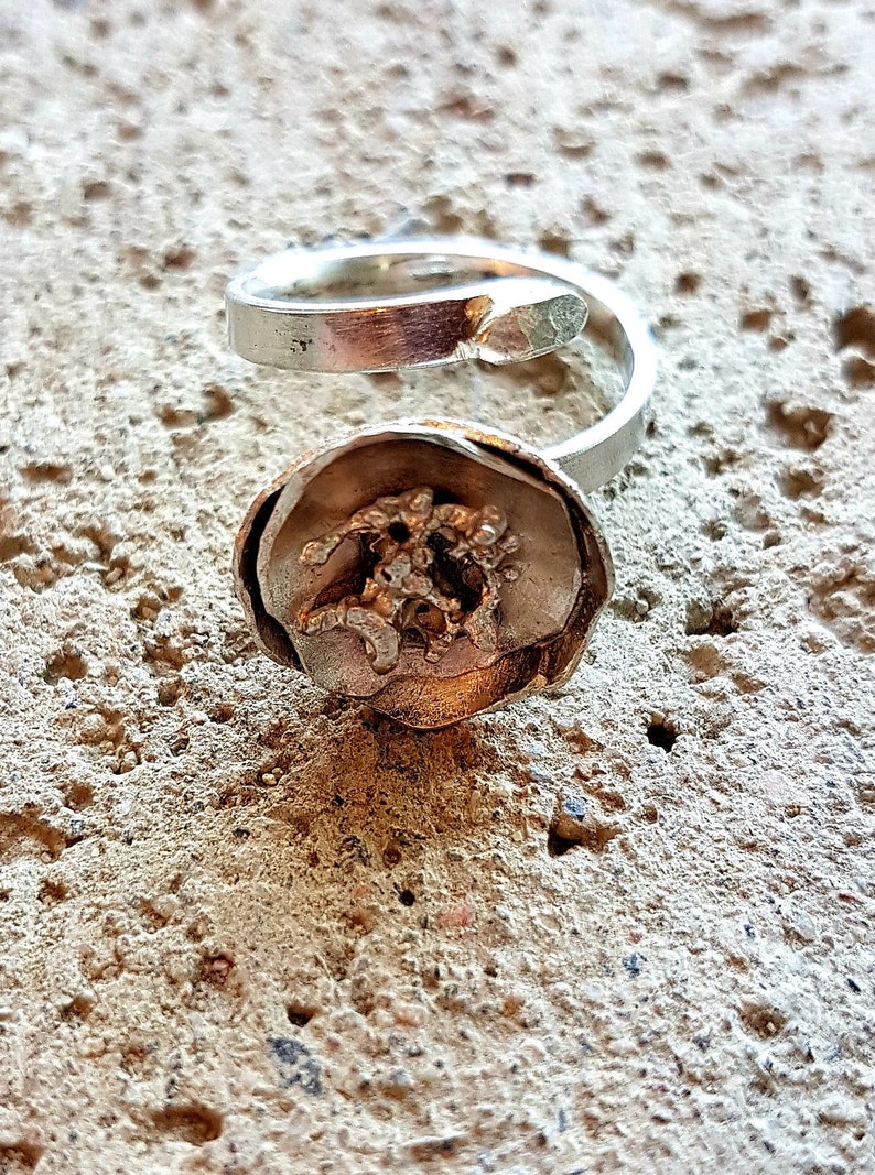 Adjustable Avant gard. Only one available Artistian Recycled silver Eco friendly Handmade Sterling 925 Bowl silver ring Free form