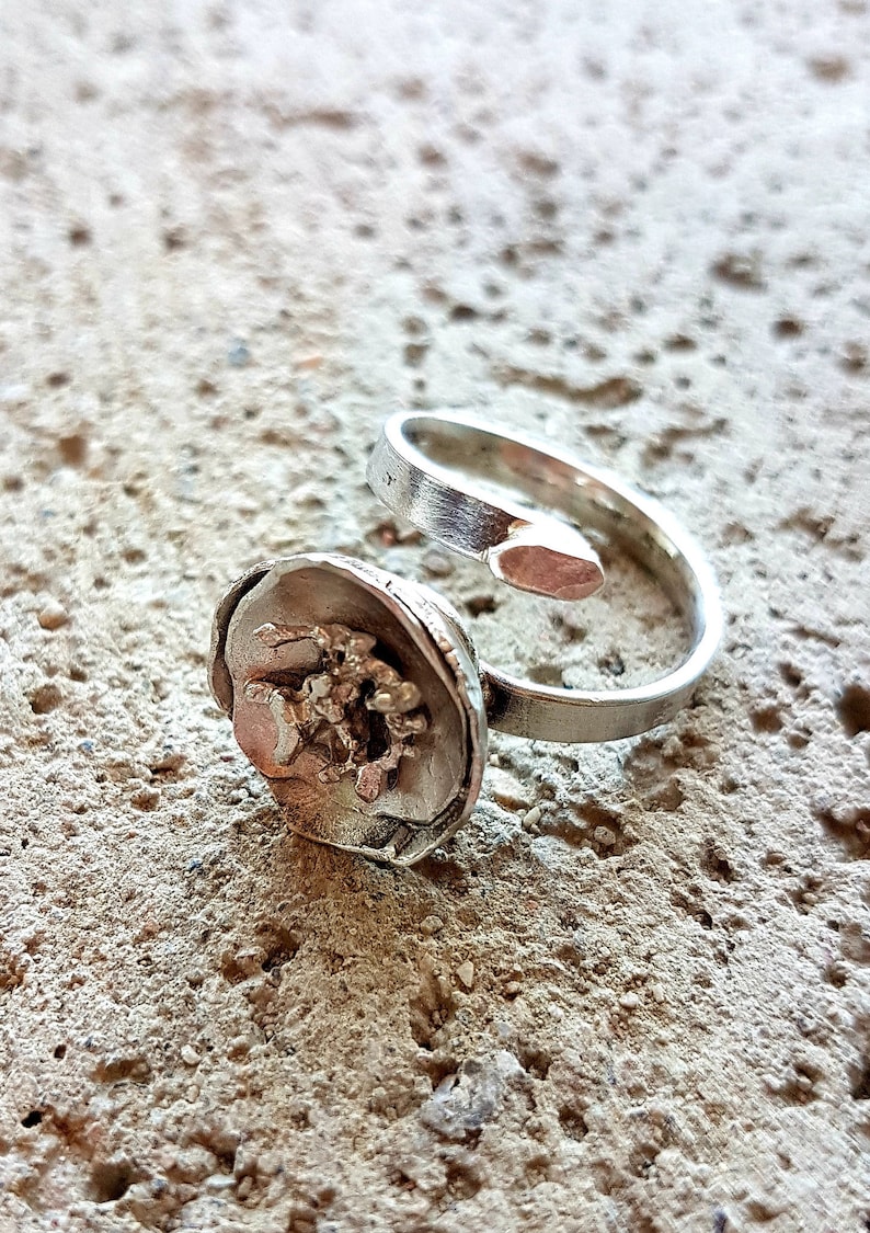 Adjustable Avant gard. Only one available Artistian Recycled silver Eco friendly Handmade Sterling 925 Bowl silver ring Free form