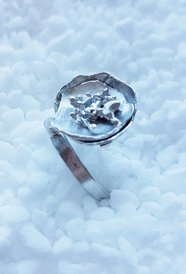 Adjustable Avant gard. Only one available Artistian Recycled silver Eco friendly Handmade Sterling 925 Bowl silver ring Free form