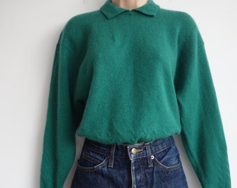 Collared jumper forest green 80s/90s probably cashmere S-M