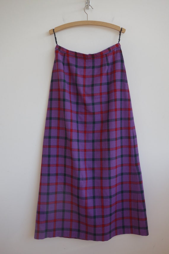 Tweed maxi skirt purple checked woven in Scotland 
