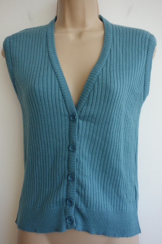 Knitted waistcoat ribbed 100% wool skinny fit vin… - image 4