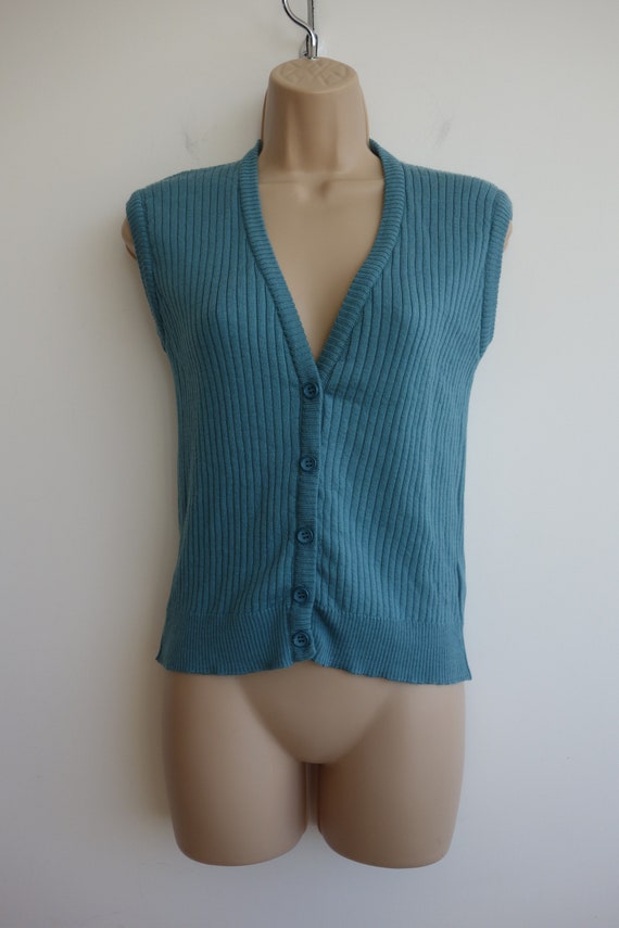 Knitted waistcoat ribbed 100% wool skinny fit vin… - image 2