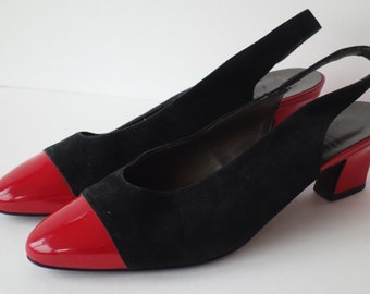 Toe cap shoes black and red vintage 90s slingbacks 7