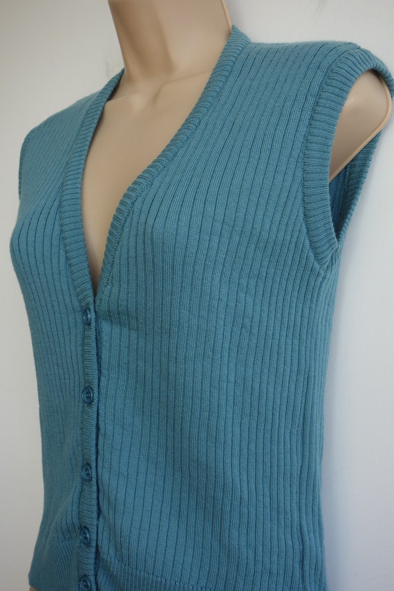 Knitted waistcoat ribbed 100% wool skinny fit vin… - image 1