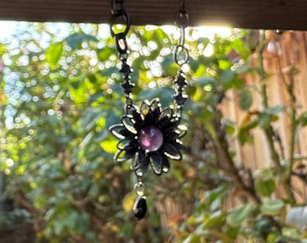 Victorian Gothic Amethyst Flower Necklace: Adjustable Black Jewelry