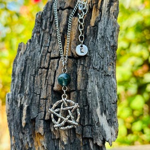Moss Agate Pentacle Necklace: Witchy Pagan Talisman