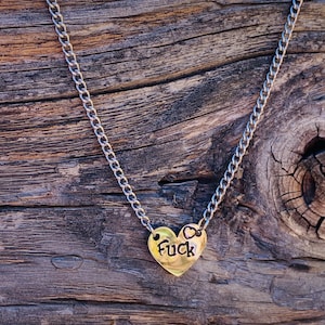 Profanity Heart Necklace: Hand Stamped Stainless Steel Swear Word Jewelry