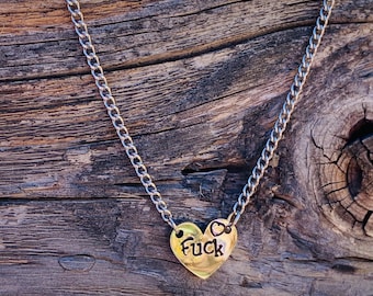 Profanity Heart Necklace: Hand Stamped Stainless Steel Swear Word Jewelry