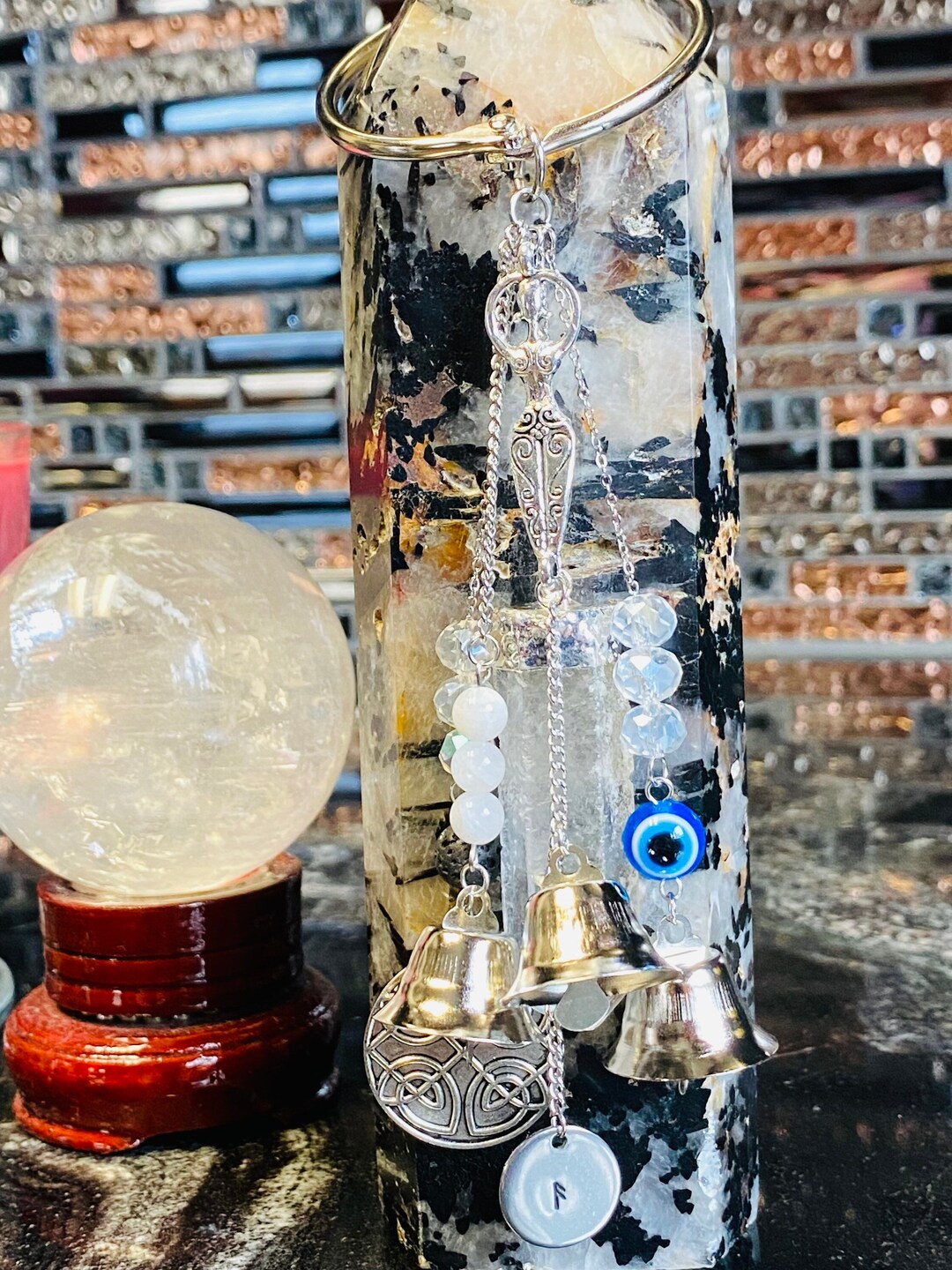 Witch Bells With Quartz, Rune, and Evil Eye - Celtic Home Decor - Etsy