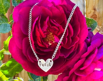 Feral Heart Necklace: Hand Stamped Stainless Steel Jewelry