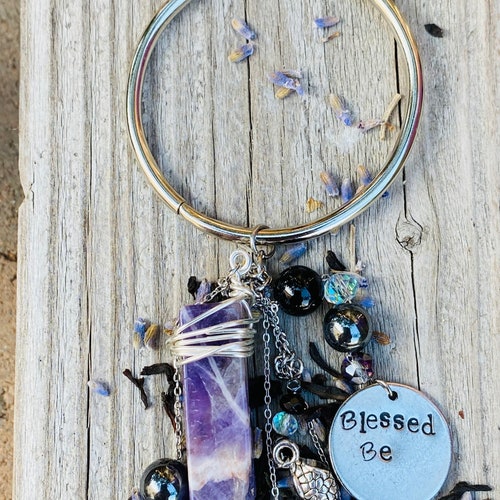 Amnethyst and Lace Obsidian Bell Protection Door Charm